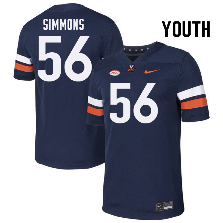 Youth Virginia Cavaliers #56 Tyler Simmons College Football Jerseys Stitched-Navy